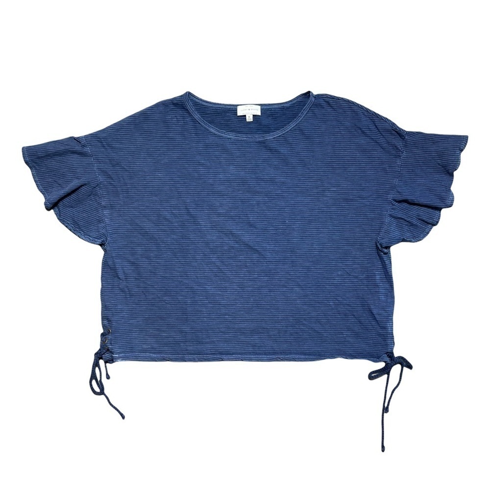 Lucky Brand Dark Blue Striped Short Sleeve Blouse M